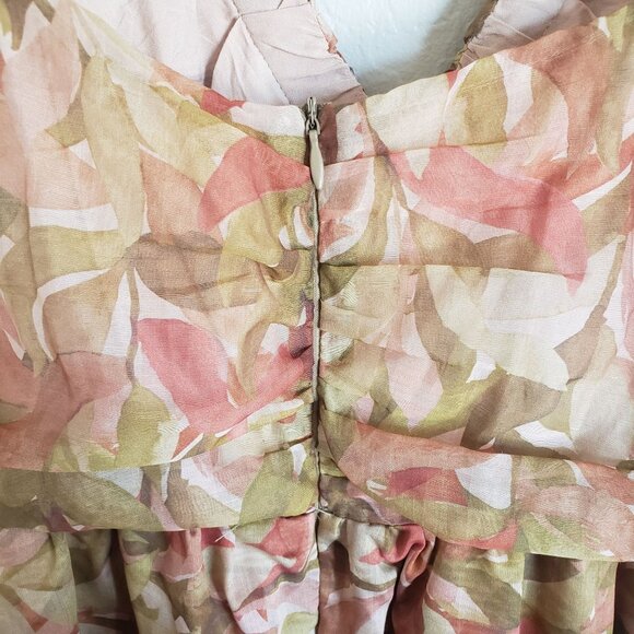 Storia Tiered Ruffled Midi Dress Warm Leaves Print Womens Large Fall Wedding NEW - Picture 10 of 12